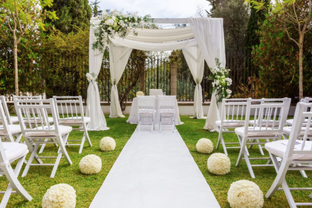 Of wedding decoration in the garden. Modern wedding.