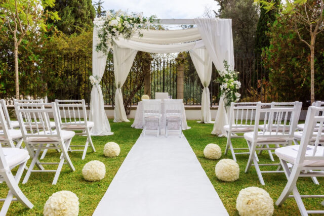 Of wedding decoration in the garden. Modern wedding.