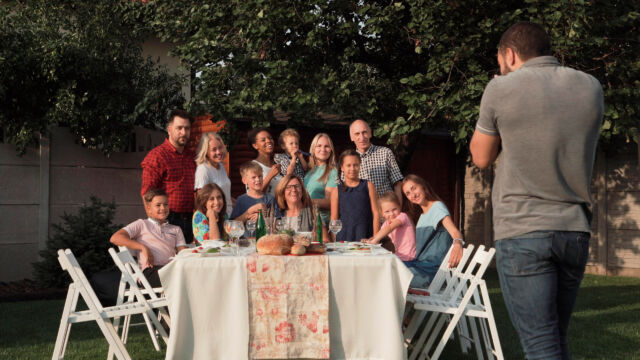 Family posing for photo